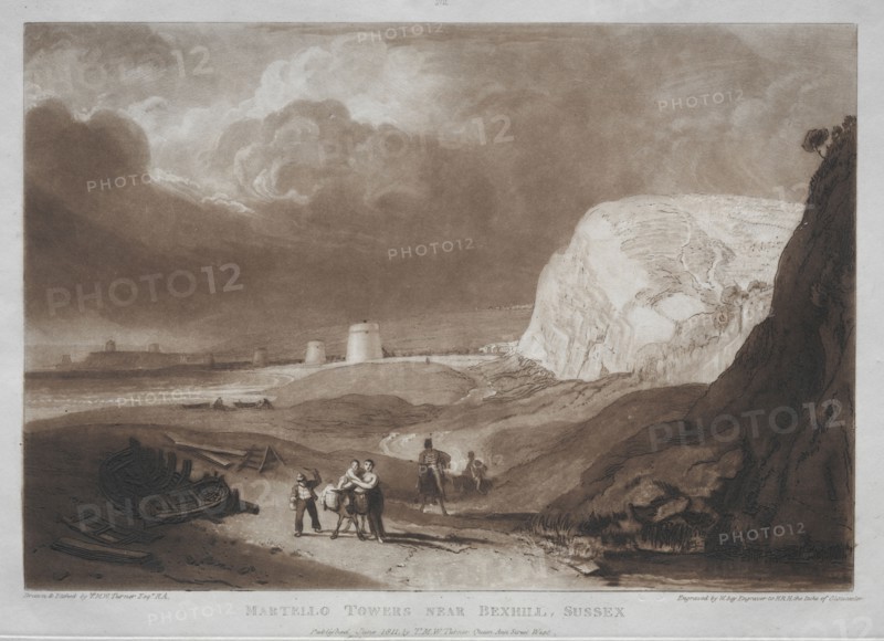 Liber Studiorum:  Martello Towers, near Bexhill, Sussex. Joseph Mallord William Turner (British, 1775-1851). Etching and mezzotint