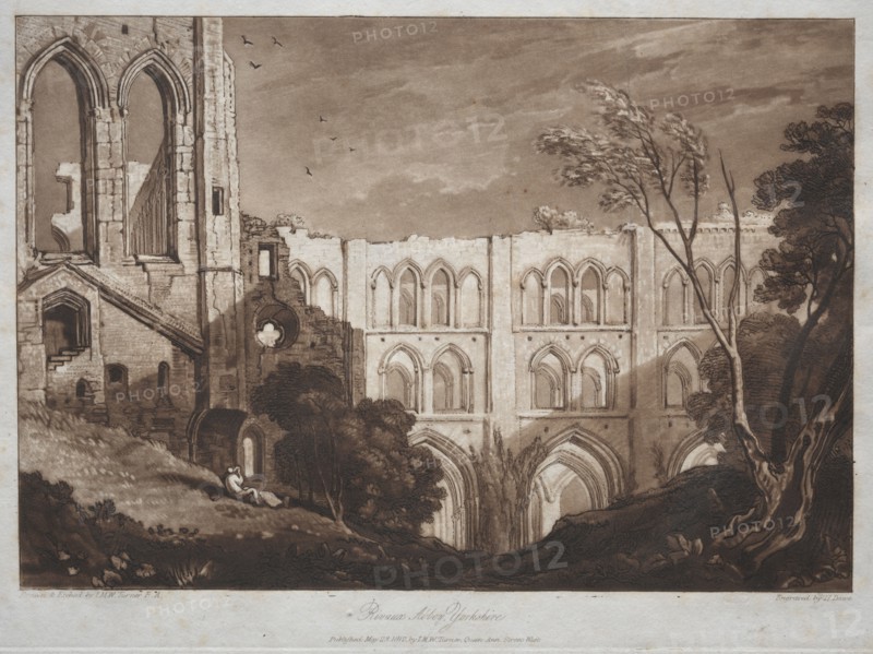 Liber Studiorum:  Rivaux Abbey, Yorkshire. Joseph Mallord William Turner (British, 1775-1851). Etching and mezzotint