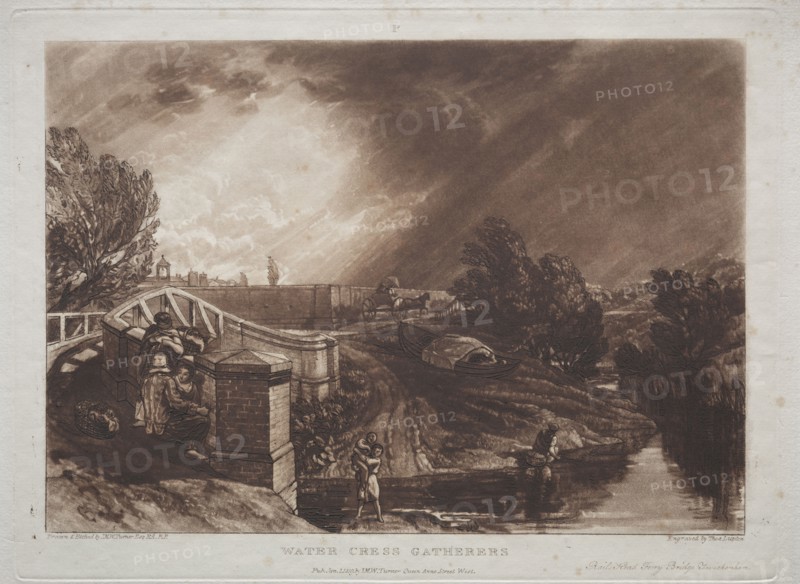 Liber Studiorum:  Watercress Gatherers, Rails Head, Ferry Bridge, Twickenham. Joseph Mallord William Turner (British, 1775-1851). Etching and mezzotint
