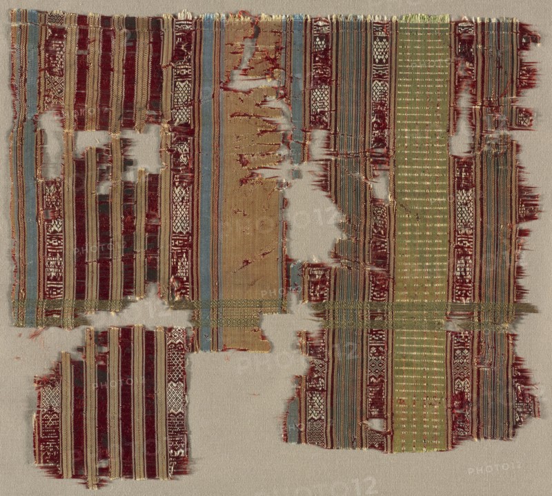 Striped fragment, 1200s - 1300s. Egypt or Syria, Mamluk period, 1200s-1300s. Tabby and fancy weave; silk and gold; overall: 20.4 x 24.2 cm (8 1/16 x 9 1/2 in.)