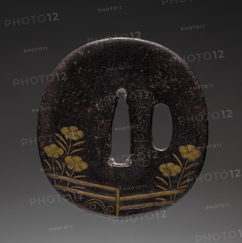 Sword Guard, late 18th century. Japan, Kaga School, Edo period (1615-1868). Iron with brass inlay; average: 5.8 x 7 cm (2 5/16 x 2 3/4 in.).