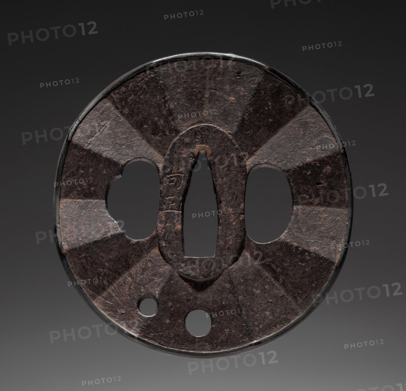 Sword Guard, late 18th century. Japan, Myochin school, Edo period (1615-1868). Iron with gold inlay; diameter: 7.4 cm (2 15/16 in.).