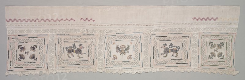 Runner, c 1800s. Russia, 19th century. Embroidered linen, ribbon applique; overall: 54.6 x 188 cm (21 1/2 x 74 in.)