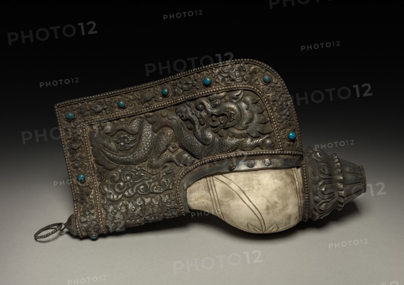 Conch Shell Set in Silver, 1800s. Tibet, 19th century. Shell and silver; overall: 29.2 cm (11 1/2 in.).