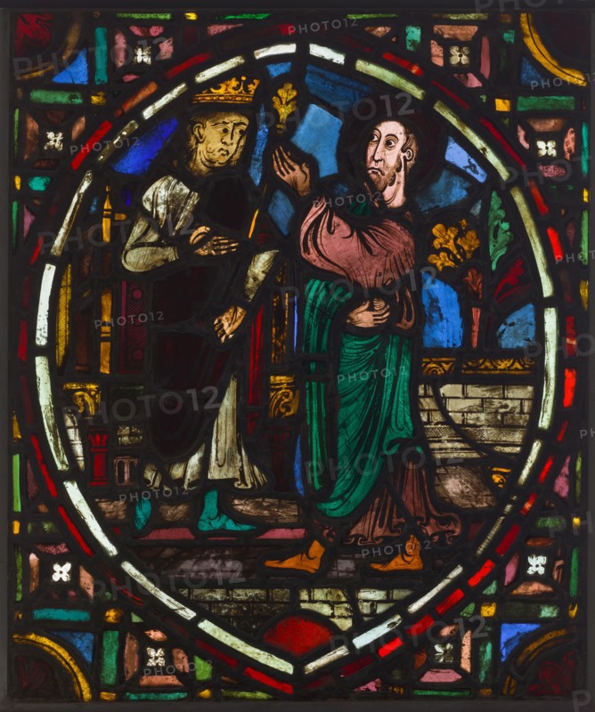 Panel, mid 1200s. France, 13th century. Pot-metal and white glass, silver stain; overall: 62.3 x 74.3 cm (24 1/2 x 29 1/4 in.)