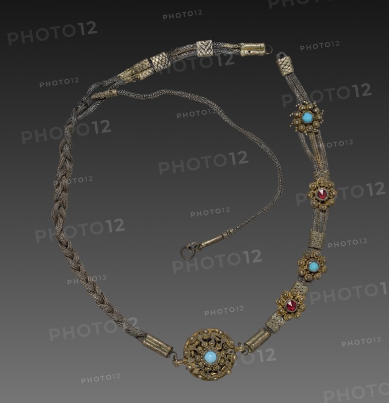 Man's Silver Chain, 1800s. Yugoslavia, 19th century. Silver and glass; overall: 48.3 cm (19 in.).