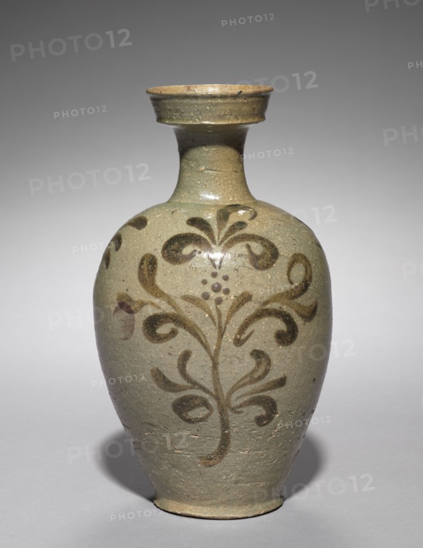 Vase with Floral Design, 1100s. Korea, Goryeo period (918-1392). Celadon with underglaze iron-brown; overall: 26.4 cm (10 3/8 in.).