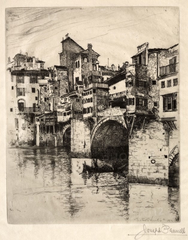 The Ponte Vecchio, 1883. Joseph Pennell (American, 1857-1926). Engraving