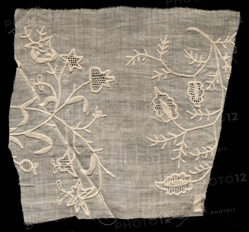 Embroidered Fragment, 18th-19th century. Spain, 18th-19th century. Embroidered cotton; average: 23.5 x 21.3 cm (9 1/4 x 8 3/8 in.)