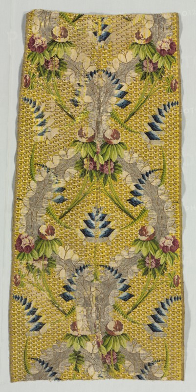 Fragment, 18th century. Spain ?, 18th century. Brocaded silk; average: 96.9 x 47.6 cm (38 1/8 x 18 3/4 in.)