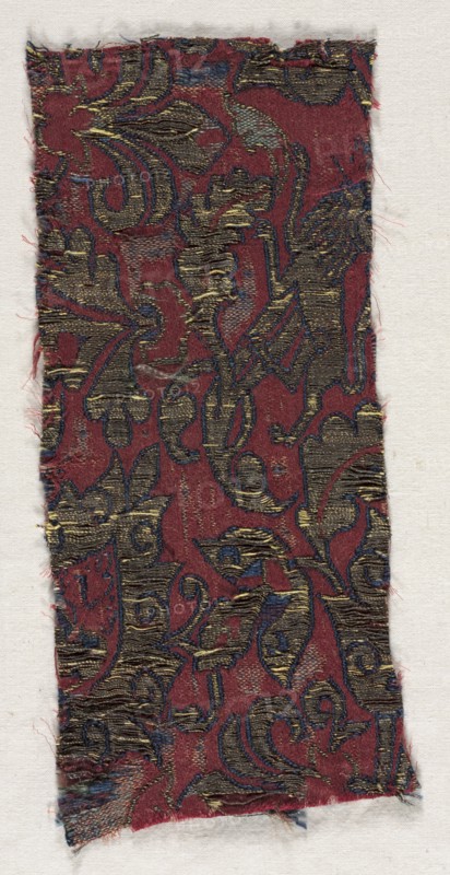 Textile Fragment, 15th century. Spain, Islamic period, 15th century. Lampas weave, satin; silk and gold; average: 21 x 9.3 cm (8 1/4 x 3 11/16 in.)