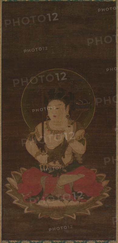 Chigo Monju: Manjusri as a Child, early 1400s. Japan, Muromachi period (1392-1573). Hanging scroll: ink, color, and gold pigment on silk; painting only: 75.8 x 36.2 cm (29 13/16 x 14 1/4 in.); including mounting: 170.2 x 55.3 cm (67 x 21 3/4 in.).