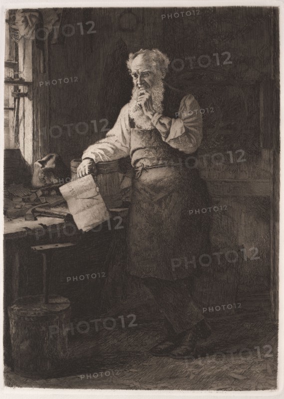 Thinking It Over, 1884. Thomas Waterman Wood (American, 1823-1903). Etching