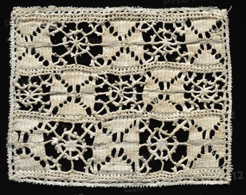 Needlepoint (Reticella and Drawnwork) Lace Panel, 16th century. Italy, 16th century. Lace, needlepoint: linen; average: 9.6 x 11.8 cm (3 3/4 x 4 5/8 in.)