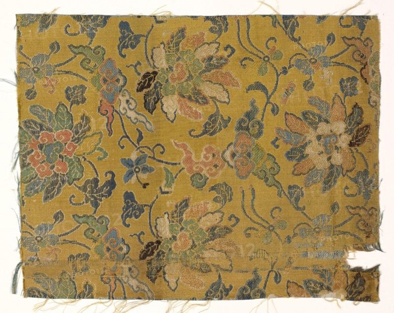 Fragment, 1700s. China, 18th century. Satin ground; silk diasper weave; overall: 19.1 x 16 cm (7 1/2 x 6 5/16 in.).