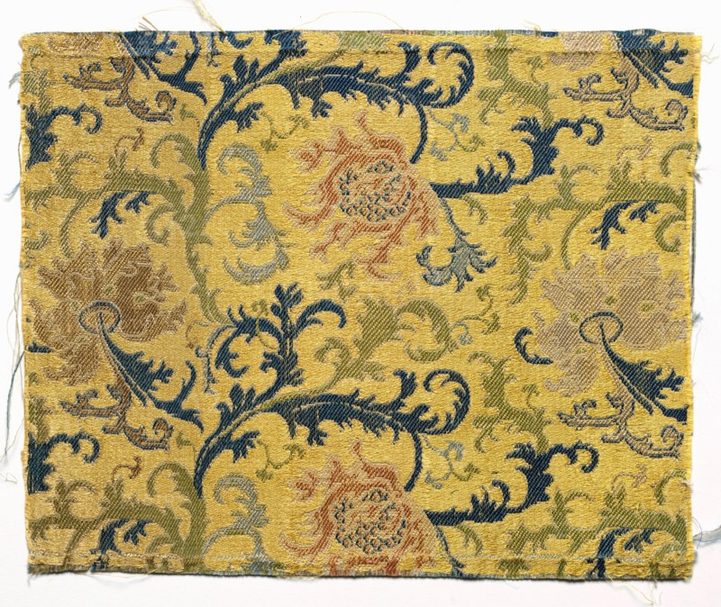Fragment, 1700s. China, 18th century. Satin ground; silk diasper weave; overall: 17.8 x 14 cm (7 x 5 1/2 in.)