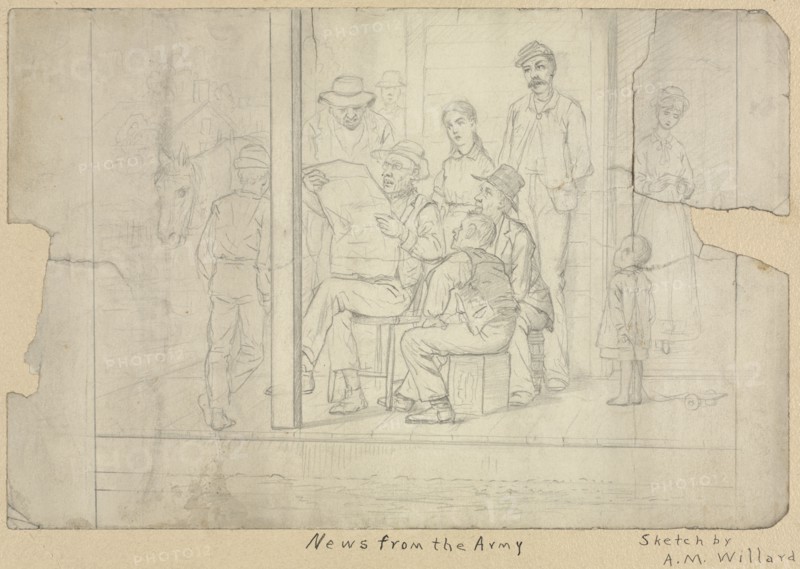 Sketch - News from the Army. Archibald Willard (American, 1836-1918). Pencil