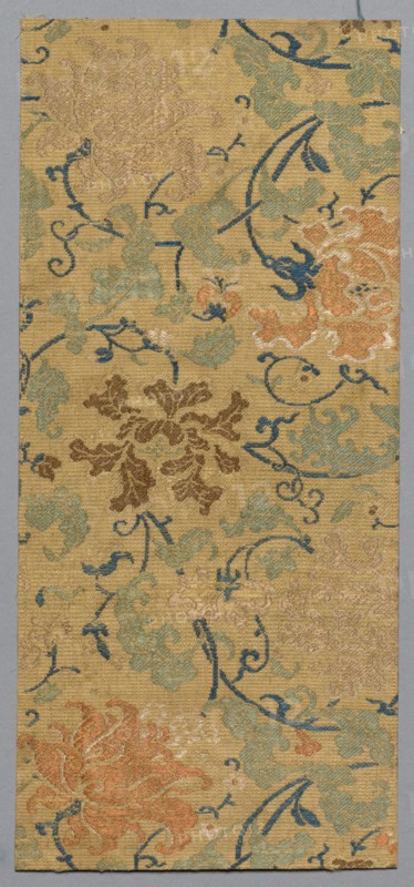Fragment from Book of Textiles, 18th century. China, 18th century. Satin ground; silk diasper weave; overall: 10.5 x 23.6 cm (4 1/8 x 9 5/16 in.).