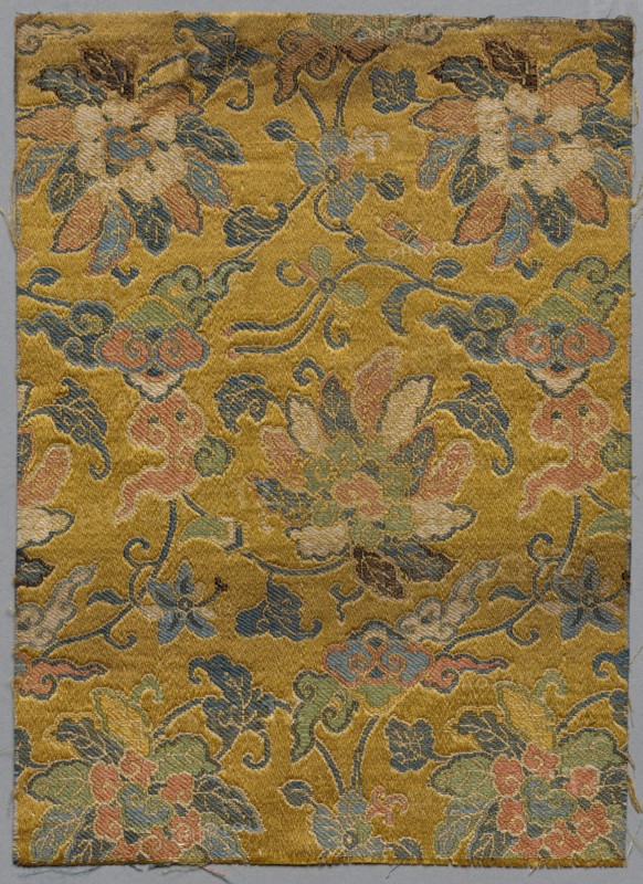 Fragment from Book of Textiles, 18th century. China, 18th century. Satin ground; silk diasper weave; overall: 19.1 x 13.8 cm (7 1/2 x 5 7/16 in.).