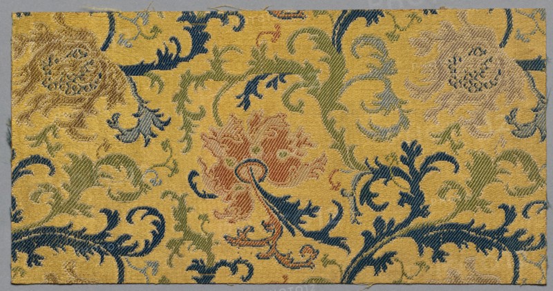 Fragment from Book of Textiles, 18th century. China, 18th century. Satin ground; silk diasper weave; overall: 9.9 x 19.4 cm (3 7/8 x 7 5/8 in.).