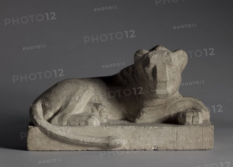 Statuette of a Lion, 380-246 BC. Egypt, Late Period, Dynasty 30 or later. Limestone; overall: 13.8 x 12 cm (5 7/16 x 4 3/4 in.).
