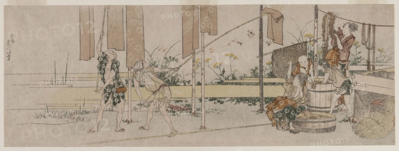 Dyers at Work, c. 1800. Katsushika Hokusai (Japanese, 1760-1849). Color woodblock print; sheet: 18.8 x 53 cm (7 3/8 x 20 7/8 in.).