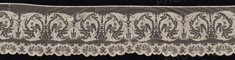 Border with Renaissance Motif, early 19th century. Italy, early 19th century. Needle lace, machine-made burato (twined ground and darned in one direction); bleached linen (est.); overall: 31.1 x 297.4 cm (12 1/4 x 117 1/16 in.).