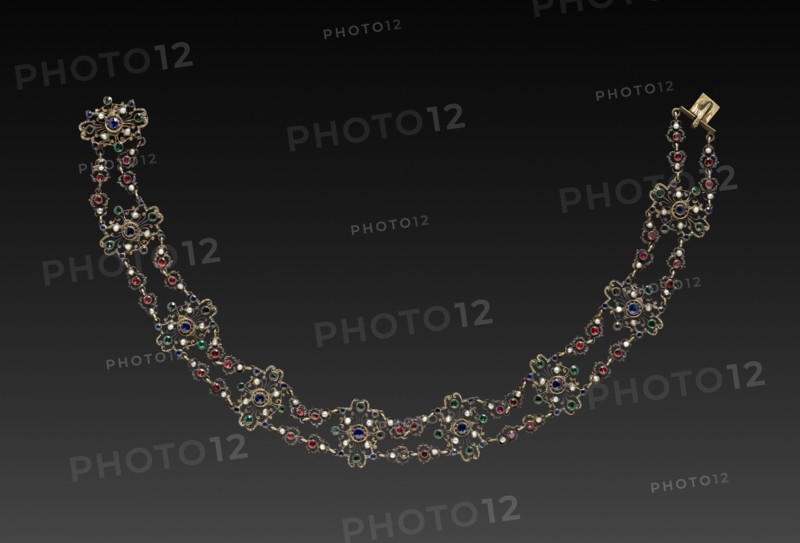 Necklace, 1700s. Hungary (?), 18th century. Metal with pearls, stones and enamel; overall: 43.2 cm (17 in.).