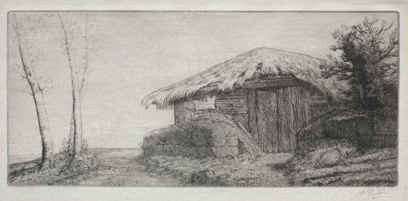 Sheepfold on the Hill (Bergerie sur le Coteau). Alphonse Legros (French, 1837-1911). Etching