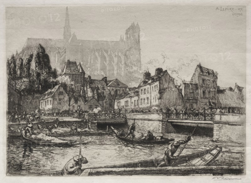 Arrivées des Légumes-Amiens, 1907. Auguste Louis Lepère (French, 1849-1918). Etching