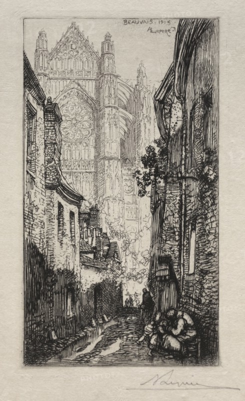 Narrow Street, Beauvais (Une Ruelle, Beauvais), 1905. Auguste Louis Lepère (French, 1849-1918). Etching