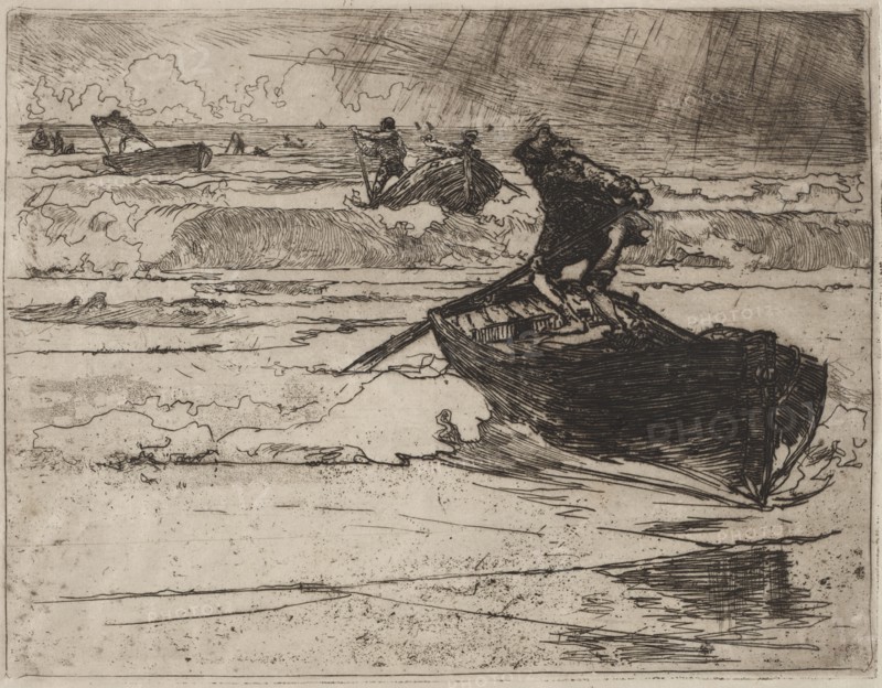 Pêcheurs Fuyants devant l'Orage, 1892. Auguste Louis Lepère (French, 1849-1918). Etching