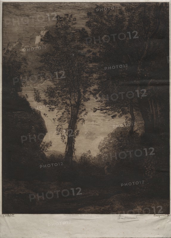 Landscape: Sunset, after Corot, c. 1858. Félix Bracquemond (French, 1833-1914), August Delâtre. Etching; image: 30.1 x 23.8 cm (11 7/8 x 9 3/8 in.)