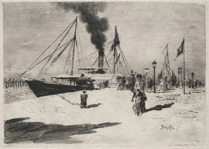 The Wharf at Trouville, 1877. Félix Hilaire Buhot (French, 1847-1898). Etching and drypoint; sheet: 27.2 x 41.9 cm (10 11/16 x 16 1/2 in.); platemark: 20 x 27.9 cm (7 7/8 x 11 in.)