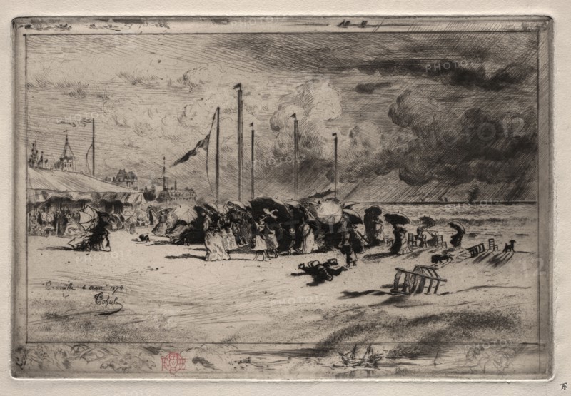 A Squall at Trouville, 1874. Félix Hilaire Buhot (French, 1847-1898). Etching, aquatint, roulette and drypoint ; sheet: 30.3 x 44.8 cm (11 15/16 x 17 5/8 in.); platemark: 16.2 x 24.3 cm (6 3/8 x 9 9/16 in.).