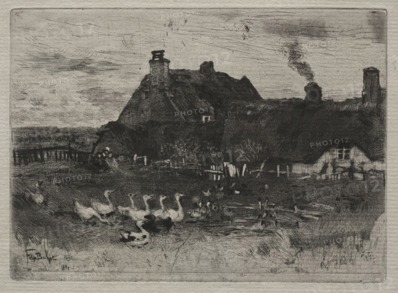Thatched Cottages, 1878. Félix Hilaire Buhot (French, 1847-1898). Etching, drypoint and aquatint; sheet: 21.5 x 28.2 cm (8 7/16 x 11 1/8 in.); platemark: 10.1 x 13.9 cm (4 x 5 1/2 in.).