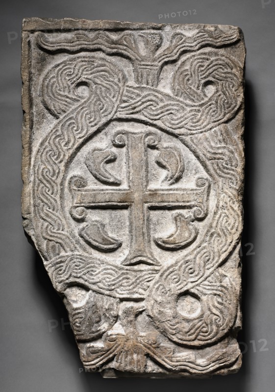 Transenna Panel with a Cross, 700s-800s. Lombardic, Italy, Rome, Migration period. Marble; overall: 70.5 x 44.5 cm (27 3/4 x 17 1/2 in.)