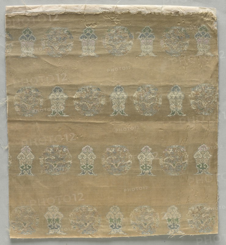 Fragment, 1700s. China, 18th century. Brocaded satin, silk; overall: 34.9 x 32.7 cm (13 3/4 x 12 7/8 in.)
