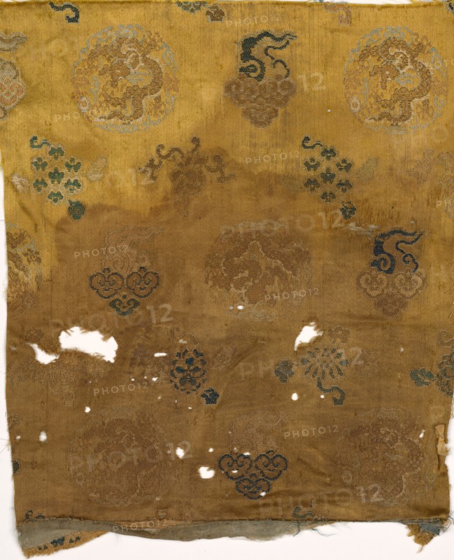 Fragment, 1700s. China, 18th century. Brocaded satin, silk; overall: 26 x 21.5 cm (10 1/4 x 8 7/16 in.).