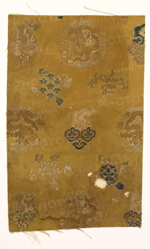 Fragment, 1700s. China, 18th century. Brocaded satin, silk; overall: 22.9 x 14.6 cm (9 x 5 3/4 in.)