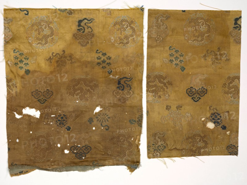 Fragments, 1700s. China, 18th century. Brocaded satin, silk; overall: 26 x 21.5 cm (10 1/4 x 8 7/16 in.)