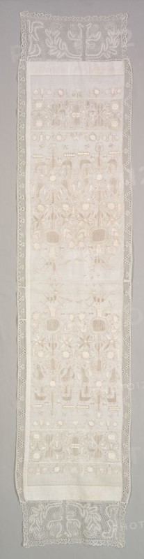 Table Runner, c 1800s. Czechoslovakia, 19th century. Silk embroidery on linen tabby ground; overall: 185.4 x 39.7 cm (73 x 15 5/8 in.).