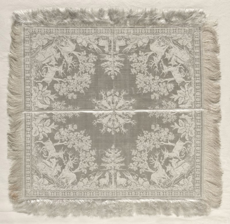 Napkin, 1867. Germany, Dresden, 19th century. Damask: linen; overall: 43.5 x 42 cm (17 1/8 x 16 9/16 in.)