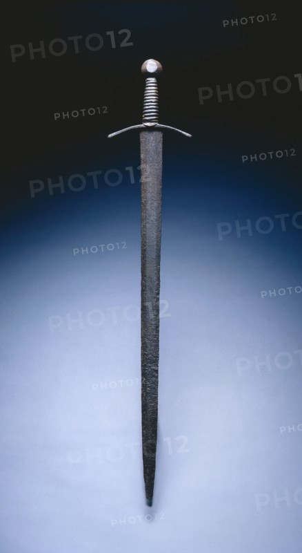 Sword, c. 1400. European, early 15th century. Steel, leather, wire; overall: 85.3 cm (33 9/16 in.); blade: 71.7 cm (28 1/4 in.); quillions: 16.7 cm (6 9/16 in.); grip: 12.7 cm (5 in.).