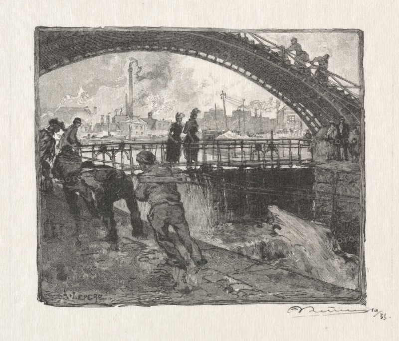 L'Ecluse du Canal St. Martin, 1890. Auguste Louis Lepère (French, 1849-1918). Wood engraving