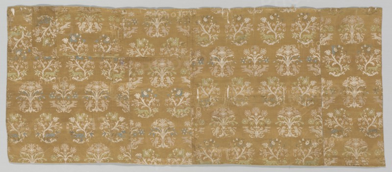 Textile Panel, 1600s. Italy, 17th century. Plain compound satin; silk and metal thread; overall: 64.3 x 150.6 cm (25 5/16 x 59 5/16 in.).