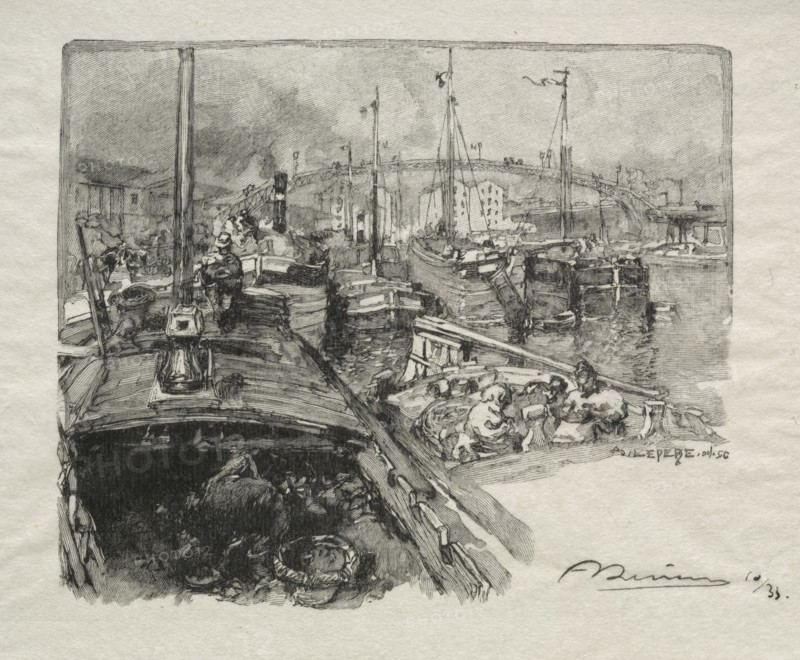 Le Bassin de la Villette. Auguste Louis Lepère (French, 1849-1918). Wood engraving
