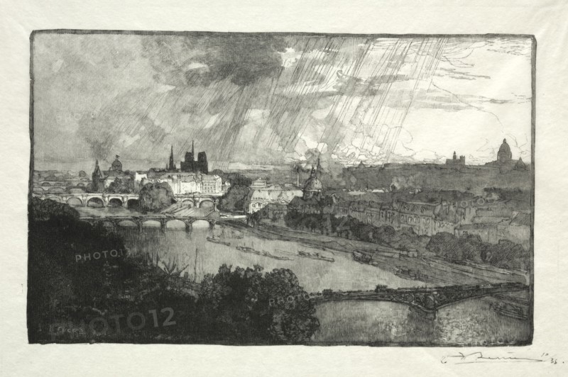 Paris, vu du Pavillon de Flore, 1890. Auguste Louis Lepère (French, 1849-1918). Wood engraving