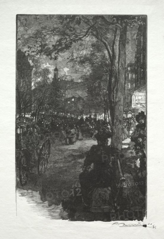Le Boulevard Montmartre, le Soir. Auguste Louis Lepère (French, 1849-1918). Wood engraving