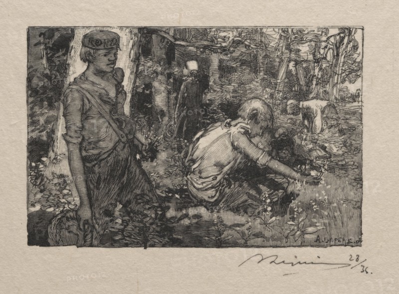 Cueillette du muguet. Auguste Louis Lepère (French, 1849-1918). Wood engraving